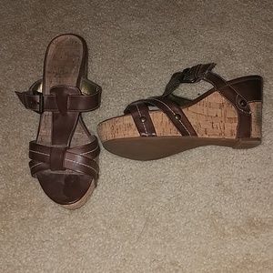 Guess Brown Leather Wedges size 8